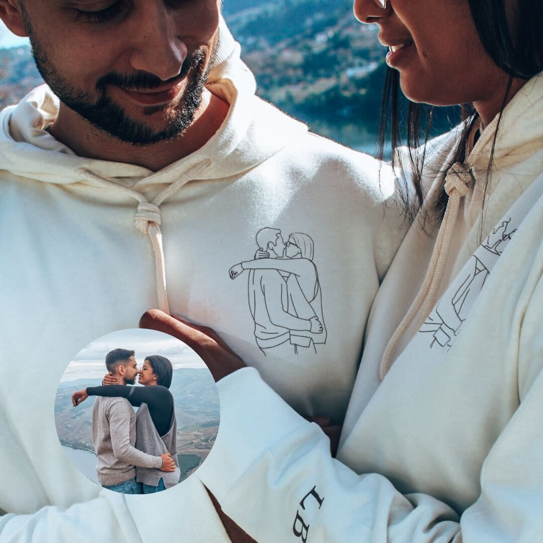 Couple Custom Hoodie - Personalized Photo Sweatshirt Gift - Soft and Comfortable - Cream