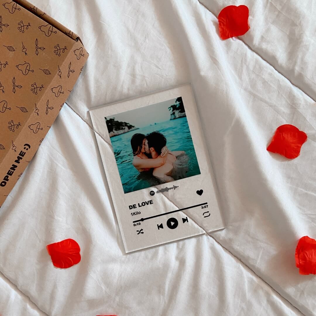 Romantic Spotify frame with roses and gift box for Valentine's Day